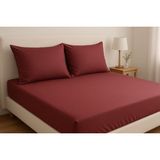Lastikli Çarşaf ve 2 Adet Yastık Kılıfı - 200x200 - Bordo