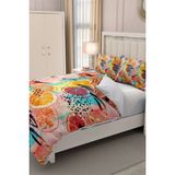 Lastikli Çarşaflı Pamuk Saten Çift Kişilik 3D Orange Nevresim Takımı - Foster - 220 x 220 cm