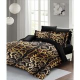 Lastikli Çarşaflı Pamuk Saten Çift Kişilik Lux Leopar Nevresim Takımı - Foster - 220 x 220 cm