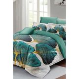 Lastikli Çarşaflı Pamuk Saten Çift Kişilik Luxury Leaves Luxury Nevresim Takımı - Foster - 220 x 220 cm