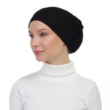 Lastikli Kaymaz Geçmeli Pratik Tesettür Bone, Siyah, Standart