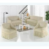 Lastıklı Streç Bürümcük Pamuklu (3-2-1-1) Koltuk Kanepe Örtüsü Takımı Etekli (Krem Renk) - 180 x 230 cm