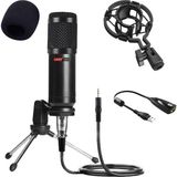 Lastvoice BM800 Full Black Kondenser Mikrofon + 7.1 Youtuber Kullanımı İçin Kablolu Siyah Renk