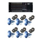 Lastvoice Cami Minare Ezan Ses Sistemi Profesyonel Paket, 8 Kanal 2x500W Stereo Amfi, Mavi Hoparlörler