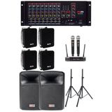 Lastvoice Gold-2550 8 Kanal 2x500W Amfi, Kablosuz Mikrofon, Hoparlör ve Sehpa Ses Sistemi Paketi, Siyah