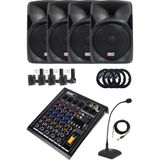 Lastvoice Hall Paket-4 Ses Sistemi, Mixer Hoparlör Paketi, 4x Lx-08 Kabin Hoparlör, Midex MP-400 Amfili Power Mikser, Siyah