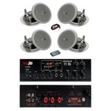 Lastvoice LV-2100 Stereo Anfi, 4 Adet TVX-5T Tavan Hoparlörü Ses Sistemi Paketi, 2x100W, Beyaz