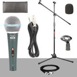 Lastvoice Lv-680ST Ayaklı Kablolu Dinamik Mikrofon (Stand Cüzdan Çift Kablo Sünger Tutacak) - Siyah - Paket-2(Ana Varyant)