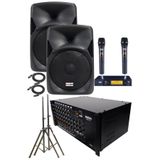 Lastvoice School Paket-1 Okul Tören Ses Sistemi Full Set, 2x600 Watt Hoparlör, Stereo Amfi, Çiftli Kablosuz Mikrofon, Siyah