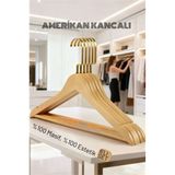 Lasvegas Ahşap Elbise Askısı - 6'Lı Set, Lüks Amerikan Kancalı Gardırop Düzenleyici