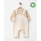 L'atelier Midumi Bebek, Unisex, %100 Organik Pamuk, 2'li Ayıcık Desenli Çizgili Salopet ve Bej Sweatshirt Tk - 18 - 24 Ay
