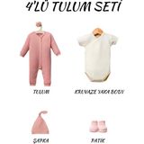L'atelier Midumi Yenidoğan, Gülkurusu, %48 Pamuk %48 Modal %4 Likra, Önden Çıtçıtlı Tulum, Şapka, Body ve Patik Tk - 0 - 3 Ay