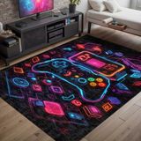 Latte Dizayn Console Gamer Halısı Şönil Pamuk Tabanlı Kaymaz Yıkanabilir Gaming Oyuncu Odası Halısı 100x150