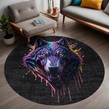 Latte Dizayn Wolf Gamer Halısı Şönil Pamuk Tabanlı Kaymaz Yıkanabilir Yuvarlak Gaming Oyuncu Odası Halısı 100x100