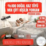 Latte Home %100 Doğal Kaz Tüyü Mix Çift Kişilik Yorgan (195x215) – Premium Series, Ultra Hafif 9 TOG, 2500gr Özel Üretim - 010 - Beyaz - 195 x 215 cm