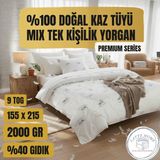 Latte Home %100 Doğal Kaz Tüyü Mix Tek Kişilik Yorgan (155x215) – Premium Series, 9 TOG, 2000gr Özel Üretim - 155 x 215 cm - Beyaz