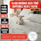 Latte Home %100 Merinos Boncuk Kuzu Yünü Yastık 50X70 – Kokusuz, Makinede Yıkanabilir, Pamuk Kapitone Kılıflı, Doğal Boyun Destekli - 50 × 70 cm - Beyaz