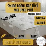 Latte Home Doğal Kaz Tüyü Mix Yatak Pedi – Premium Serisi | Lastikli – 90X190 / 100X200 / 120X200 / 140X200 / 150X200 / 160X200 / 180X200 – Ultra Konfor & Isı Dengesi - 100 × 200 cm
