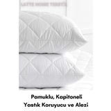 LATTE TEKSTİL Beyaz Renkli, Pamuklu, Kapitone Desenli Yastık Koruyucu Ve Yastık Alezi (50 X 70 CM) 2 Adet