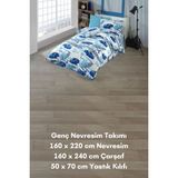 Latte Tekstil Mavi Araba Desenli, Çocuk / Genç Pamuklu Ranforce Kumaş Nevresim Takımı - 160 x 220 cm - Açık Mavi