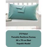 Latte Tekstil Mint Renkli Ranforce Pamuklu Kumaş Kapaklı Yastık Kılıfı 2'li Paket 50X70 cm - 50 x 70 cm