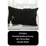 LATTE TEKSTİL Siyah Renkli Ranforce Pamuklu Kumaş Kapaklı Model Yastık Kılıfı 2'li Paket 50x70 cm Ebat