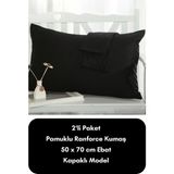 Latte Tekstil Siyah Renkli Ranforce Pamuklu Kumaş Kapaklı Yastık Kılıfı 2'li Paket 50X70 cm - 50 x 70 cm