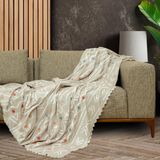 LATUDA CONCEPT SoftMicro Boho Etnik Desenli Mikrofiber Koltuk Örtüsü ve TV Battaniyesi, Koltuk Şalı, Kaymaz Bej 130x180 cm