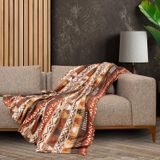 LATUDA CONCEPT SoftMicro Boho Etnik Desenli Mikrofiber Koltuk Örtüsü ve TV Battaniyesi, Koltuk Şalı, Kaymaz Toprak 130x180 cm
