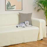 Latuda Home Mikrofiber Şönil Fitilli Minimalist Koltuk Örtüsü -175 x 350 cm x large, Çift Taraflı, Kaymaz, Terletmez Ekru - 175 x 350 cm