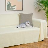 Latuda Home Mikrofiber Şönil Fitilli Minimalist Koltuk Örtüsü -175x300 cm Large, Çift Taraflı, Kaymaz, Terletmez, Ekru