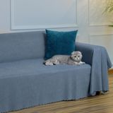 Latuda Home Mikrofiber Şönil Fitilli Minimalist Koltuk Örtüsü -175x300 cm Large, Çift Taraflı, Kaymaz, Terletmez, Gece Mavisi