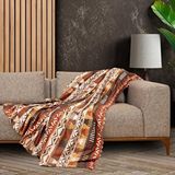 Latuda Home Softmicro Etnik Desenli Boho 130x180 Cm Koltuk Örtüsü Şalı, Kanepe Örtüsü, Tv Battaniyesi Toprak Kahverengi