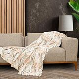 Latuda Home Softmicro Zikzak Desenli 130x180 Cm Koltuk Örtüsü Şalı, Kanepe Örtüsü, Tv Battaniyesi Krem