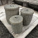 Laundry - 3'lü Hasır Çamaşır Sepeti Yuvarlak Gri - 97006