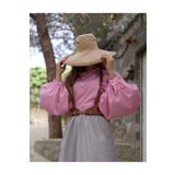 Launes Desenli Pembe Balon Kollu Vintage Gömlek