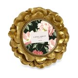 Laura Ashley 4x4 Altın Yuvarlak Reçine Süslü Çiçek Tasarımlı Resim Çerçevesi, Boncuklu Kenarlı, Masa Üstü ve Duvar Sergisi için, Çiçekli Ev Dekoru (Altın)