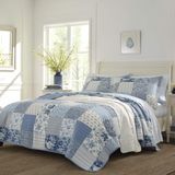 Laura Ashley Home - Şal Desenli Yama İşi Koleksiyonu - Yorgan Seti -%100 Pamuk, Ters Çevrilebilir, Hafif ve Nefes Alabilir Yatak Takımı, Ekstra Yumuşaklık İçin Önceden Yıkanmış, Battal Boy, Mavi