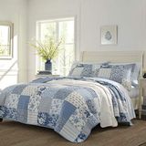 Laura Ashley Home | Yorgan Takımı - 100, Ters Çevrilebilir, Hafif ve Nefes Alabilir Yatak Takımı, Ekstra Yumuşaklık için Önceden Yıkanmış, Pamuk, Mavi, İkiz