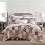 Laura Ashley - Kraliçe Yorgan Seti, Ters Çevrilebilir Pamuklu Yatak Örtüleri, Kırk Yama İşi Esinlenen Ev Dekoru (Celina Patchwork Kırmızı, Kraliçe)
