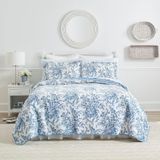 Laura Ashley Yorgan Seti Ters Çevrilebilir Pamuklu Yatak Takımı Eşleşen Yastık Kılıflı, Her Mevsim için Hafif Ev Dekoru, King, Bedford Delft Mavisi