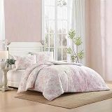 Laura Ashley - Yorgan Seti, Yumuşak Poli Waffle Dokulu Yatak Örtüleri, Uyumlu Şemsiyeler, Zarif Çiçek Tasarımı (Delphine Pastel Pembe, King)