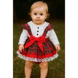 Laura Baby Ekoseli ve Fiyonklu Kız Bebek /çocuk Özel Gün/doğum Günü /party Romper Tulum - 9 - 12 Ay - Kırmızı