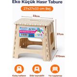 Laure Katlanabilir Plastik Tabure Hasır Görünümlü 27X27X33 cm Bej Dayanıklı ve Taşınabilir - Beyaz