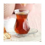 Lav 12'li Alya Çay Seti 6 Adet Çay Bardağı ve 6 Adet Çay Tabağı Cam Malzemeden Şık Tasarım - Beyaz - 165 ml