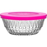 Lav Alinda Cam Saklama Kabı 6'lı Küçük Boy 345 ml Yuvarlak Pembe Plastik Kapaklı (Kahvaltılık )