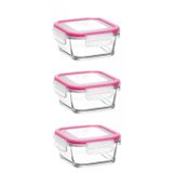 Lav Cam Kilitli Saklama Kabı 3'lü Set Kahvaltılık FRS227 Pembe