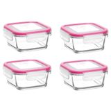 Lav Cam Kilitli Saklama Kabı 4'lü Set Kahvaltılık FRS227 Pembe
