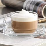 Lav Cozy Cam Kupa Seti 6 Kişilik 270 ml Kulplu (6 Kupa, 6 Tabak) - Şeffaf