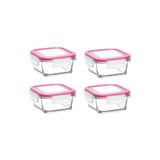 LAV Feyzade Fresco Cam Kilitli Saklama Kabı 4'lü Set Frs227 Pembe 375cc Kare